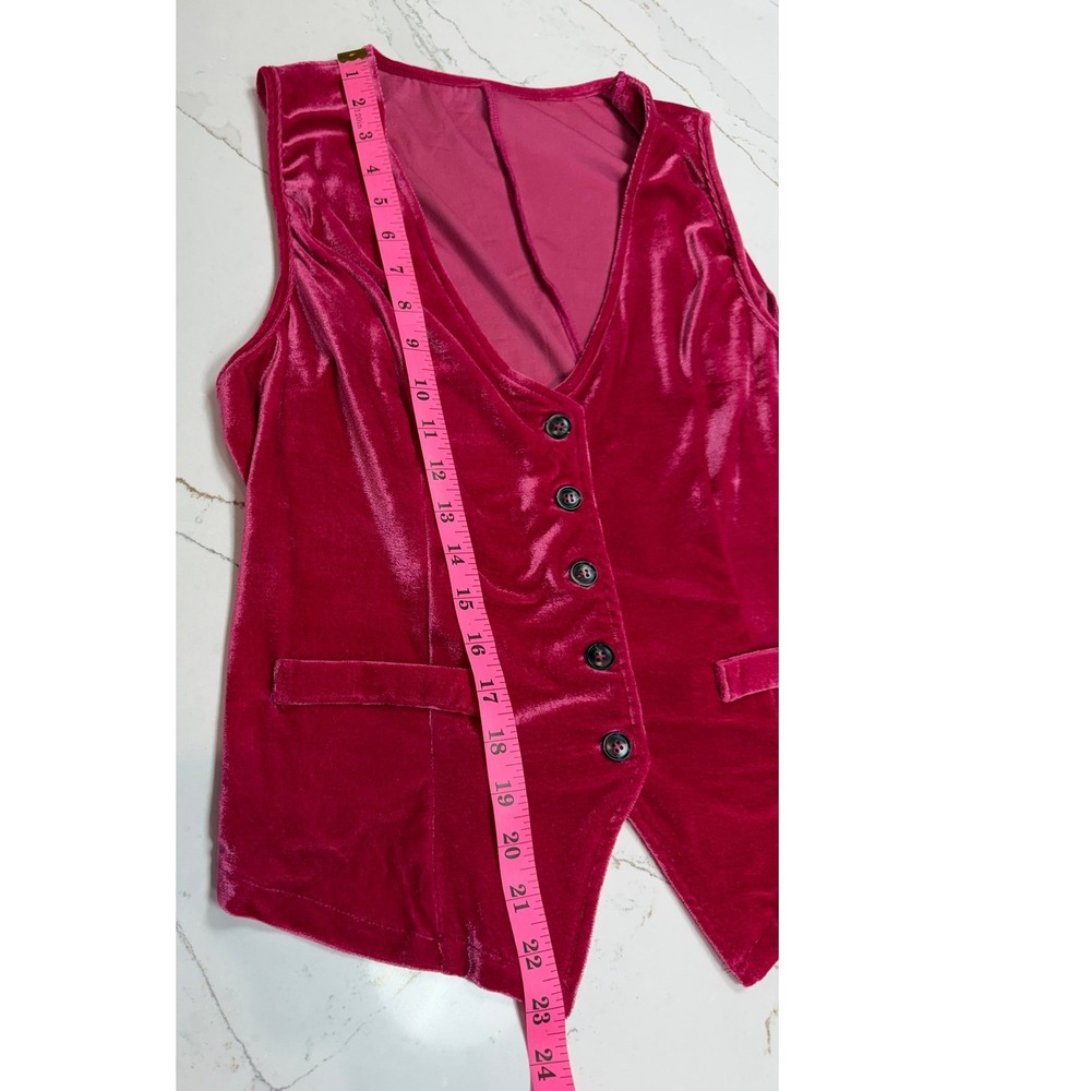 Vintage Style Magenta Pink Velvet Button Front Vest Waistcoat Womens Large  NWOT - Picture 9 of 10